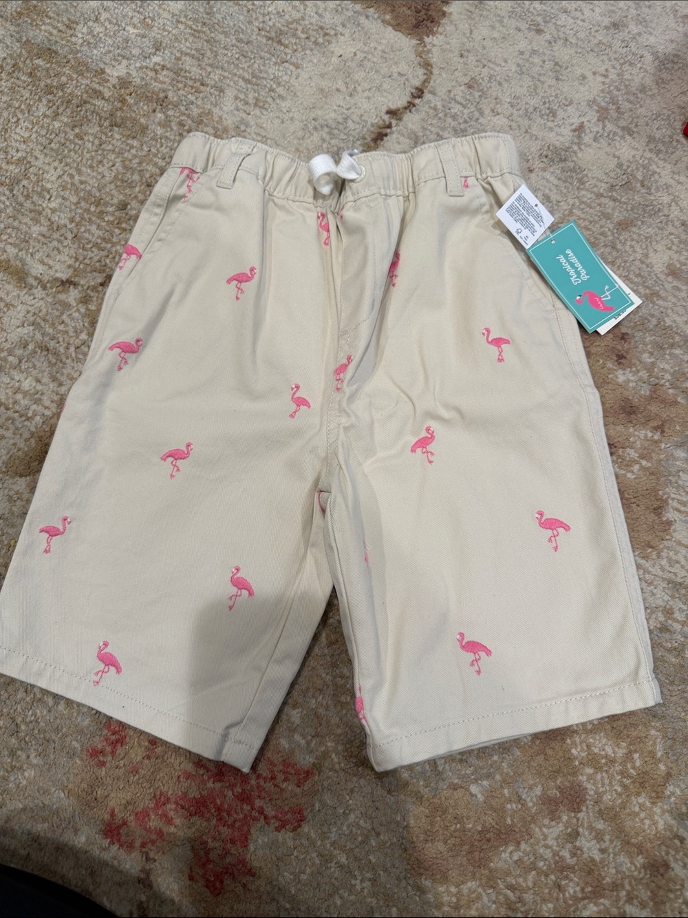 Beige Shorts with Pink Flamingo Embroidery size 5T new